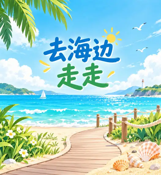 暑假海滨游模板封面